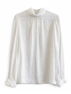 Naked Zebra White Silky High Neck Blouse & Billowy Sleeves – Size Small EUC